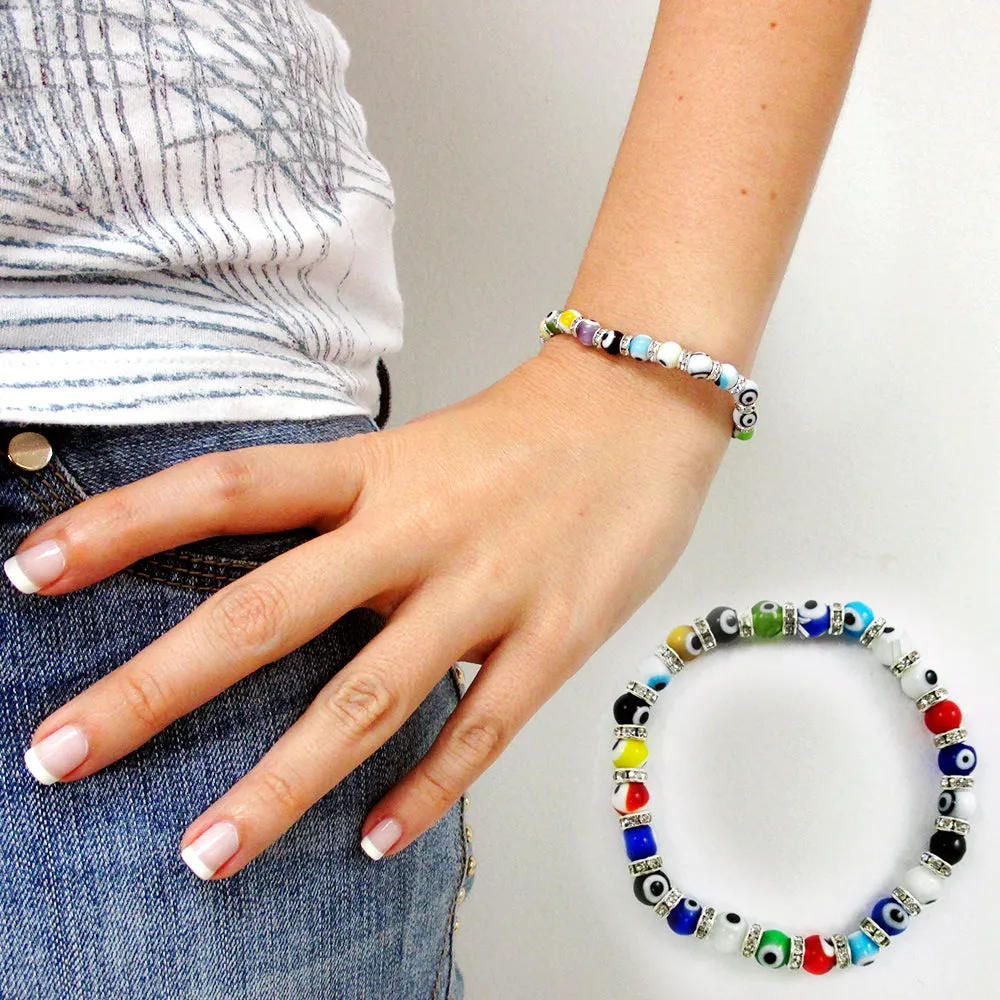 1 Evil Eye Beads Bracelet Glass Stretch Hamsa Nazar Lampwork Luck Kabbalah 6 Mm