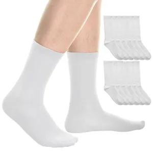 12 Pair Men White Cotton Dress Socks Classic Comfort Casual Crew Mid Calf 10-13
