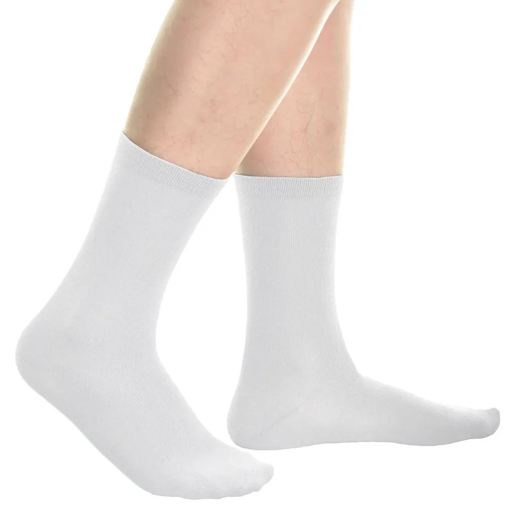 12 Pair Men White Cotton Dress Socks Classic Comfort Casual Crew Mid Calf 10-13