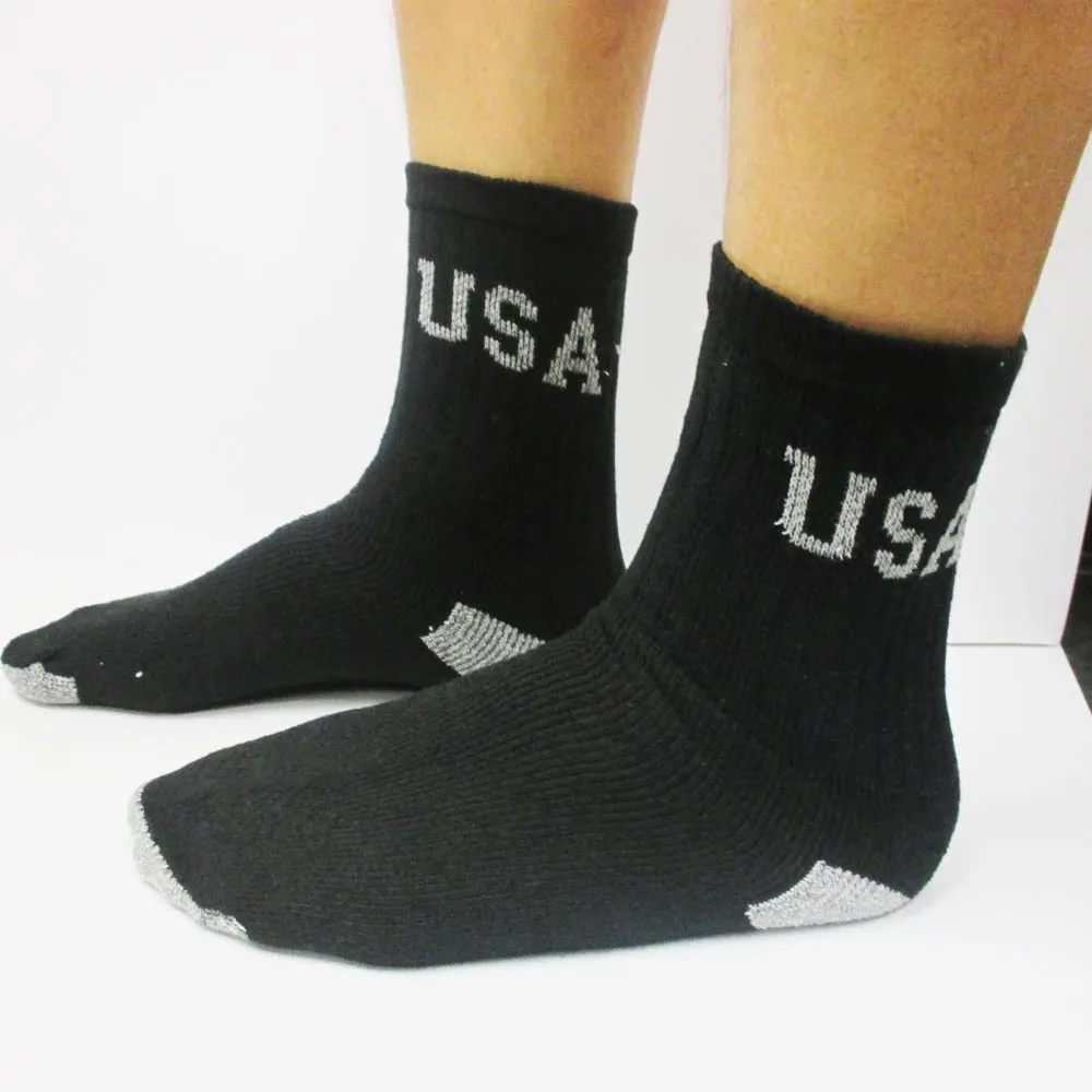 4 Pairs Mens USA Crew Socks Cushioned Black Sport Dress Hiking Camp 10-13 Cotton