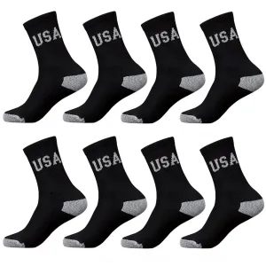 8 Pairs Classic USA Crew Men Solid Sports Socks Cotton 10-13 Black Athletic Tube