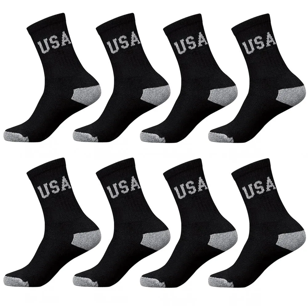 8 Pairs Classic USA Crew Men Solid Sports Socks Cotton 10-13 Black Athletic Tube