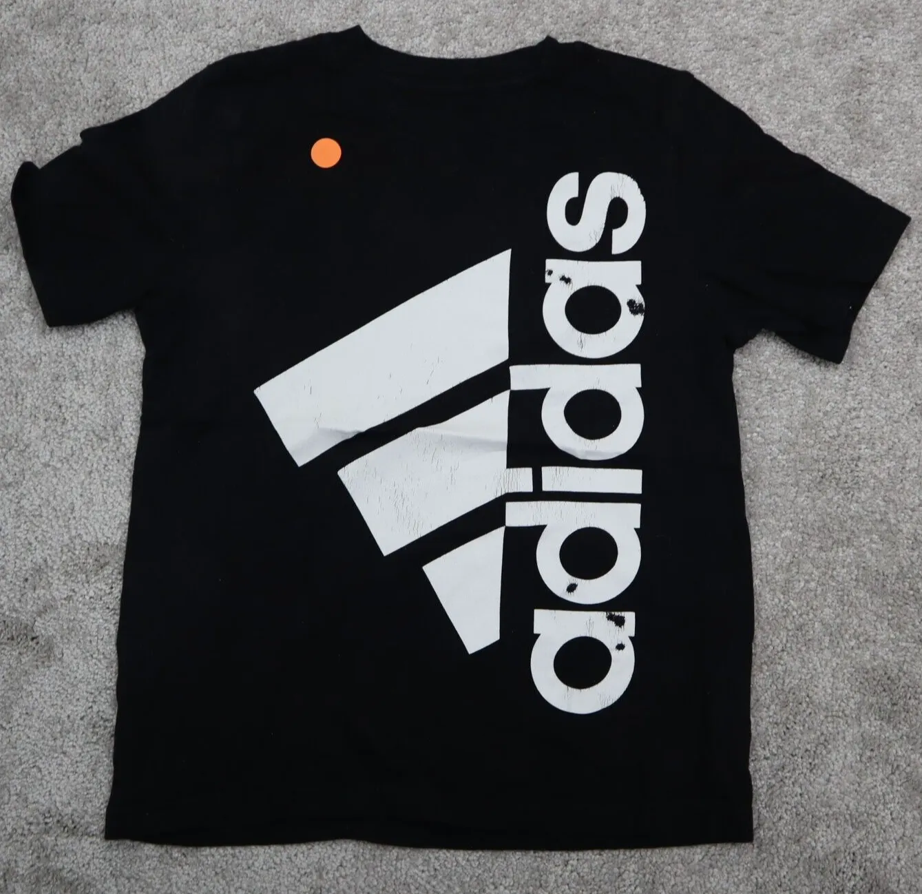 Adidas Graphic T-Shirt Kids Boys Size 6 Black White Short Sleeves Sports Logo