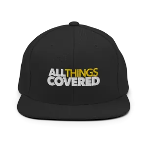 All Things Covered Podcast White Logo Embroidered Flat Bill Hat