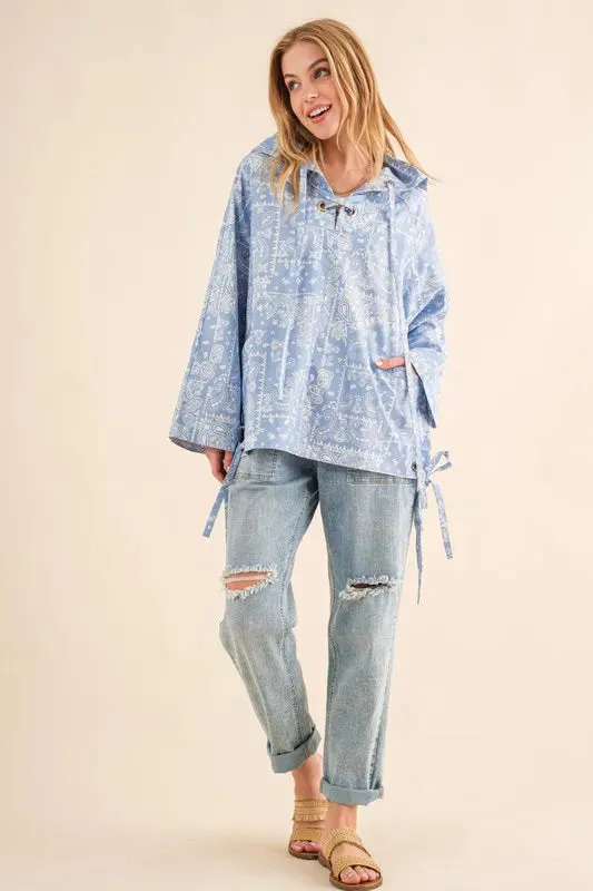 Bandana Pattern Lace Up Detailed Windbreaker