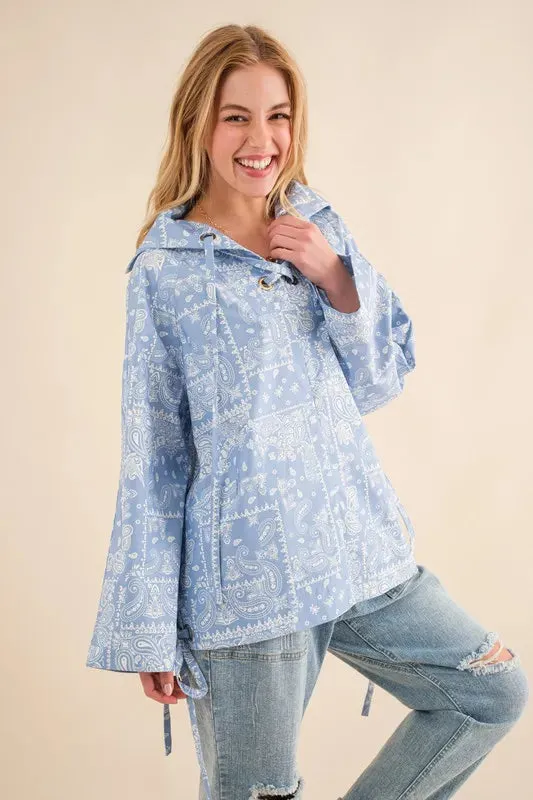 Bandana Pattern Lace Up Detailed Windbreaker