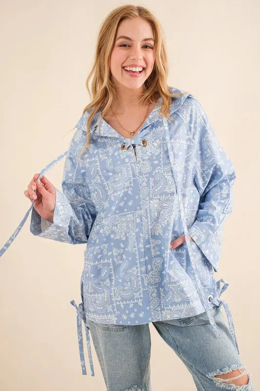 Bandana Pattern Lace Up Detailed Windbreaker