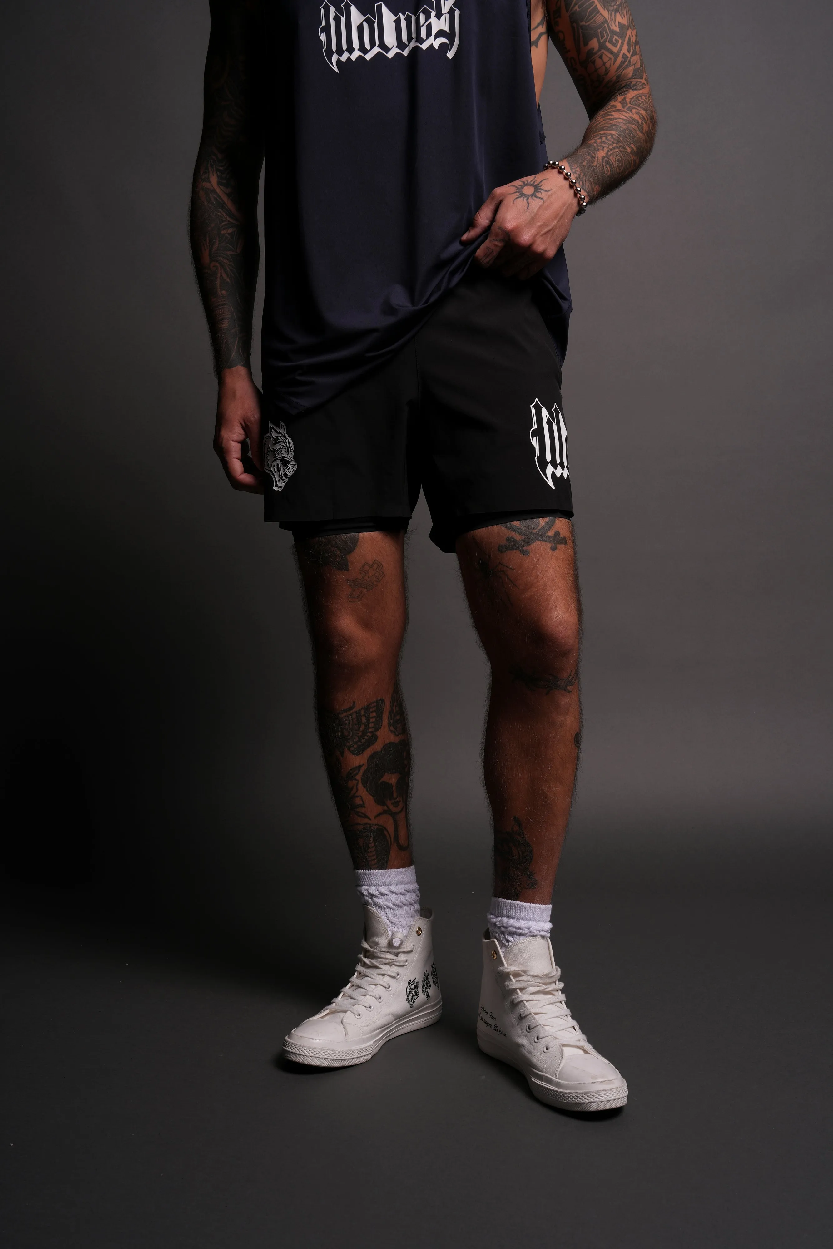 Wolves Represent Compression Shorts in Black